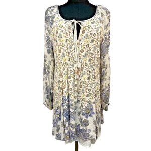 Free People Lucky Loosey Dress Sz M Long Sleeve Floral Boho, Coastal, Festival